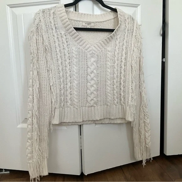 No comment NY-LA fringed cream knit sweater - Picture 1 of 3